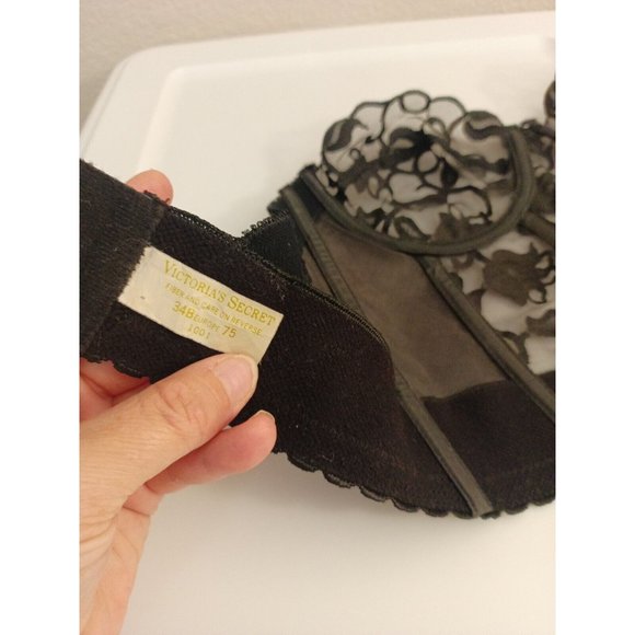 Women's Vintage Victoria's Secret Black Sheer Lace Bustier Corset Top Size 34B - Picture 9 of 11